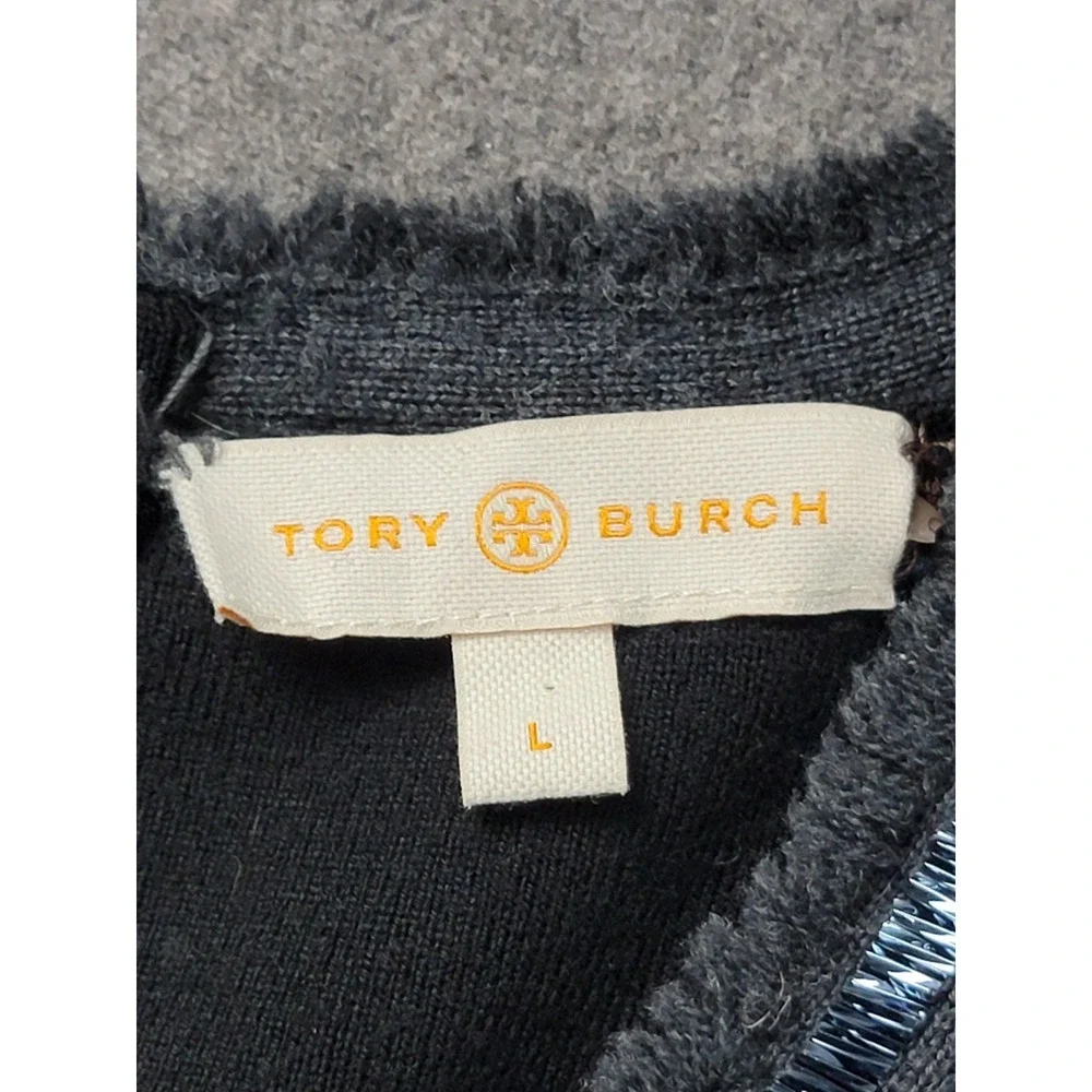 Tory Burch Women's Wool Blend Dress L Black Purple Sleeveless Sheath‎ Midi